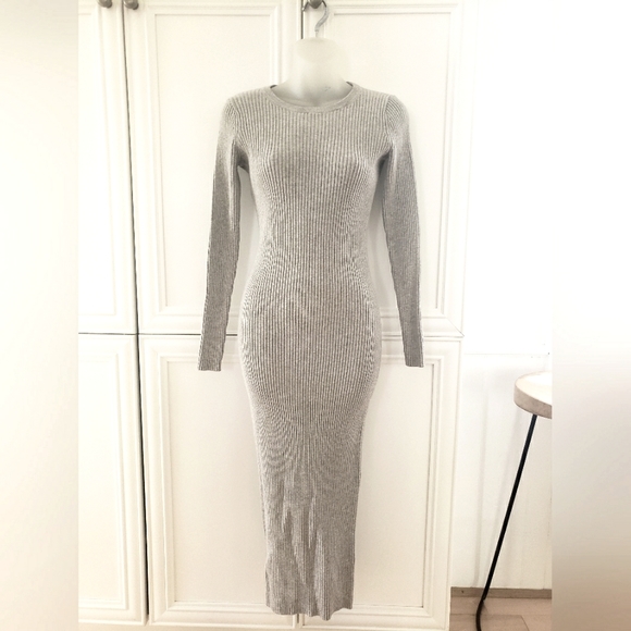 The group babaton streep dress bodycon Gray rib knit dress s-m - Picture 2 of 11